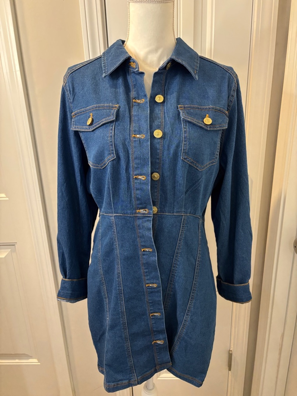 Jolie & Joy Denim Shirt Jacket in Classic Blue Size XL